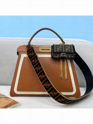 Fendi Peekaboo ISeeU Medium Bag in Embroidered Brown Leather  2021 Collection