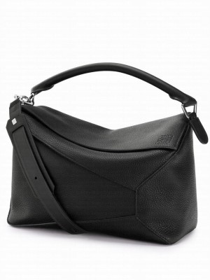 Loewe Large Puzzle Bag In Grained Calfskin Black