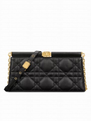 Christian Dior Caro Colle Noire Clutch With Chain Black