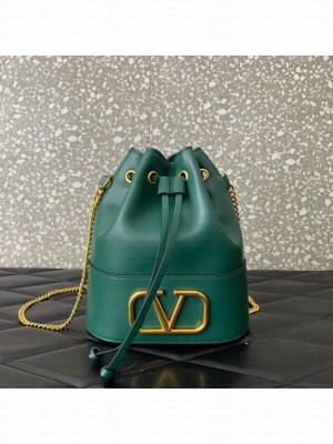 VALENTINO VLOGO SIGNATURE Lambskin Mini Bucket Bag FI16 blackish green