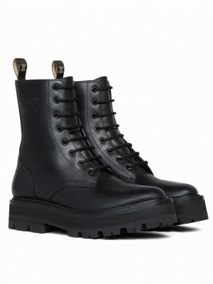 Celine Women's Bulky Laced Up Boot In Shiny Bull Black