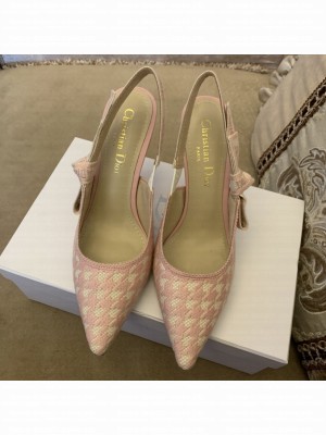 Dior J'Adior Slingback Pumps 9.5cm in Cotton Embroidery with Micro Houndstooth Light Pink 2022 Collection