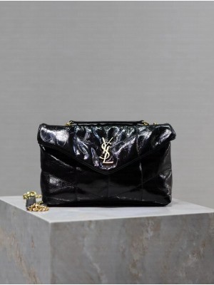 SAINT LAUREN PUFFER SMALL CHAIN BAG IN PATENT Y779223 BLACK