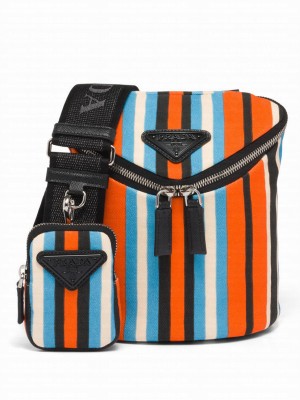 Prada Printed Canvas Shoulder Bag 2VH147 Orange