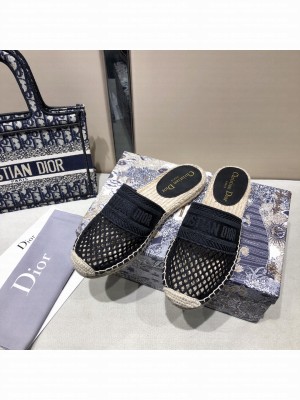 DIOR GRANVILLE ESPADRILLE OPEN BACK BLACK Mesh Embroidery