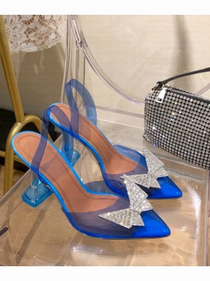Amina Muaddi                                                                                        Rosie Glass crystal-embellished pump blue
