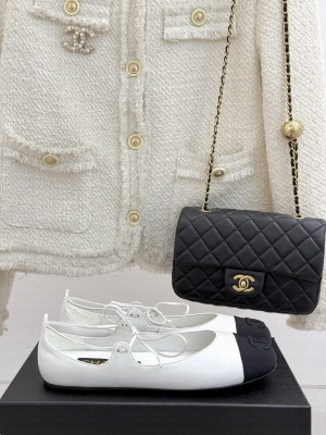 Chanel Lambskin & Grosgrain Mary Janes Ballet Flats with Lace-up white 2025 G46324