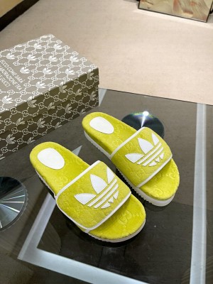 Adidas x Gucci women's platform GG cotton sponge sandal 2022 Collection 04