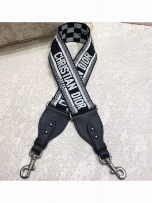 Christian Dior Shoulder Strap in Black and White Embroidered Canvas