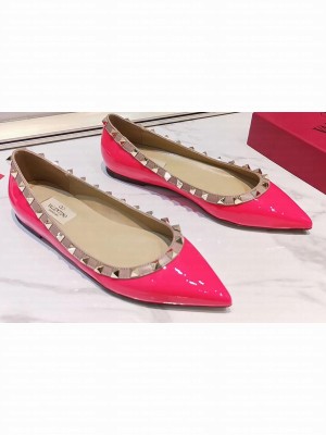 Valentino Rockstud Ballet Flats Ballerinas in Patent Leather Rouge Pink