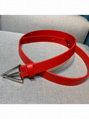 Bottega Veneta Calfskin Belt 2cm with Triangular Buckle Red/Silver  2021 Collection