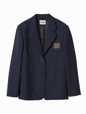 Miumiu Women's Single-breasted Mohair Jacket Dark Blue