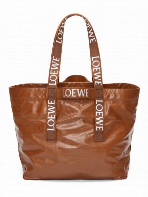 Loewe Paper patterned cowhide Fold Shopper handbag Fawn