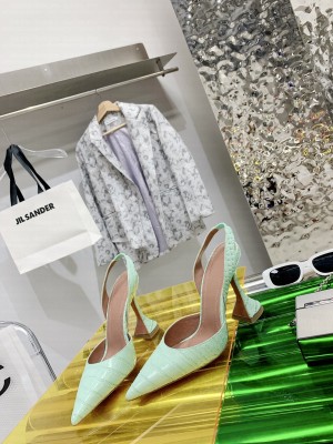 Amina Muaddi 9.5cm Calfskin crocodile pattern Slingback Pumps 016 2021 Collection