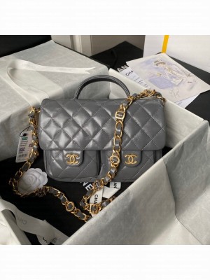 CHANEL 24A SMALL FLAP BAG WITH TOP HANDLE AS4993 Gray