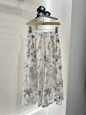 Christian Dior Mid-Length Flared Skirt White Cotton Muslin with Multicolor Millefiori Motif 