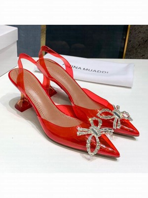 Amina Muaddi PVC Bow Sandals 7cm Red Spring/Summer 2021 Collection