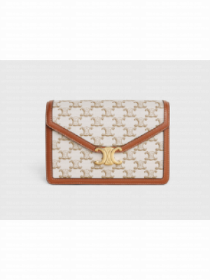 CELINE ENVELOPPE BAG IN TRIOMPHE CANVAS AND CALFSKIN 113322 WHITE