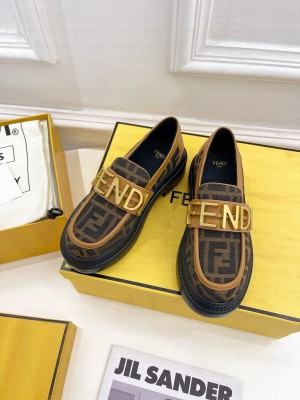 FENDI Fendigraphy Brown fabric loafers