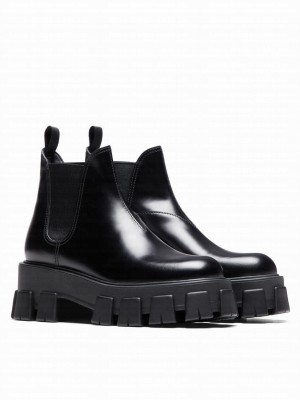 Prada Women's Monolith Brushed Leather Chelsea Boots 1T725L Black
