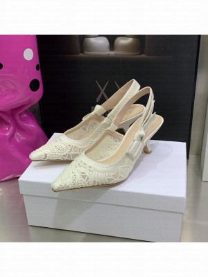 Dior J'ADIOR SLINGBACK PUMP Black Macramé Embroidered Cotton Cream 2022 Collection