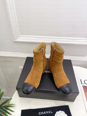 Chanel Quilting Suede & Calfskin 5cm Ankle Boots Brown