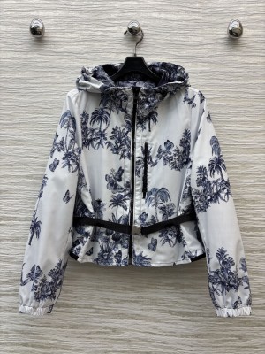 Chiristian Dior Dioriviera Jacket White and Blue Toile de Jouy Palms Jacquard Technical Taffeta