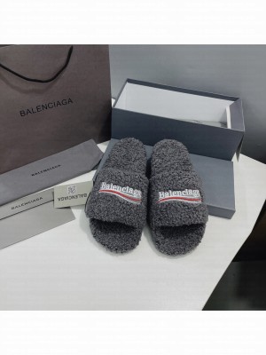 Balenciaga Unisex Furry Slide Sandal Gray 2021 Collection