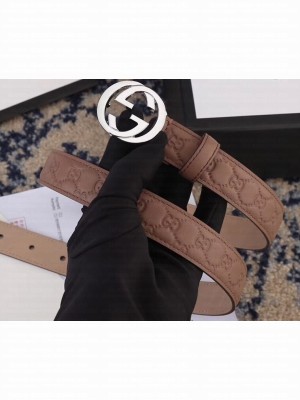 Gucci Width 2.5cm Signature Leather Belt Nude with Interlocking G Buckle