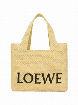 Loewe Small Font Tote In Raffia Apricot