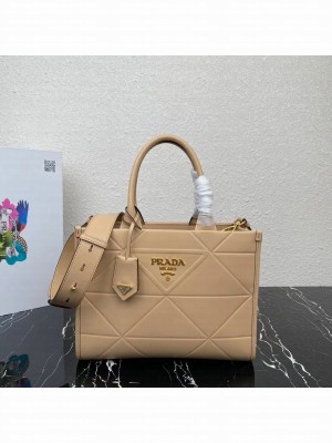 Small leather Prada Symbole bag with topstitching 1HH039 Sand Beige