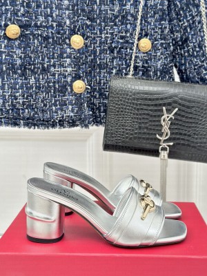 Valentino VLogo The Bold Edition 7cm Mule Sandals Silver
