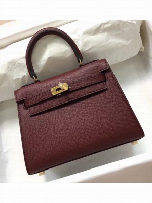 Hermes Kelly Mini 20 Original Epsom Handbag Burgundy