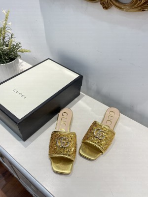 Gucci GG Sequins Slide Sandals Gold 2021 Collection