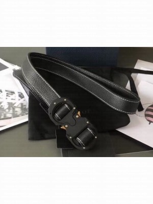 Dior Width 2.5cm Belt with Round CD Buckle in Grained Calfskin Black 2019
