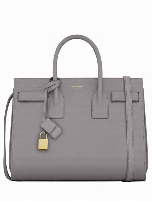 Saint Laurent Sac De Jour Topstitched Leather Satchel Bag Gray