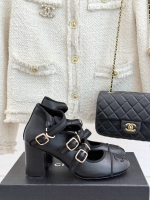 Chanel HEEL 70MM BLACK Calfskin Mary Janes G46477 2025