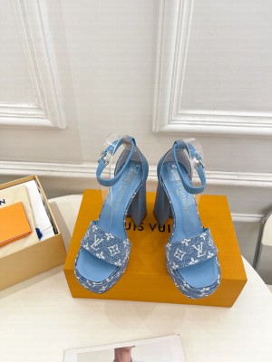 Louis Vuitton Fame Heel Platform Sandal 12cm in Monogram Jacquard Light Blue