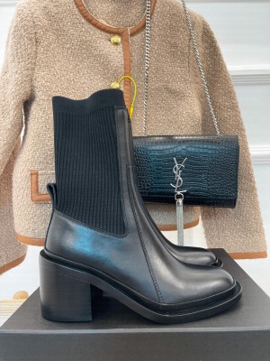 JIL SANDER Lambskin & Knitted 7.5cm Heel Boots Black