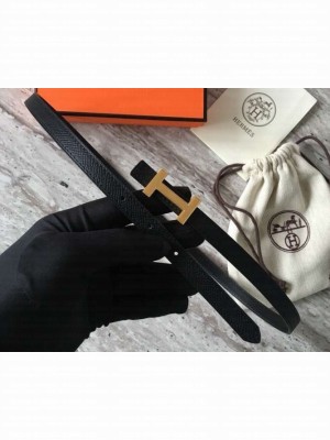 Hermes Width 1.3cm Reversible Leather Constance H Buckle Belt Black/Gold