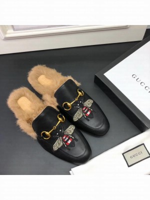 gucci men's Princetown  leather slipper with bees