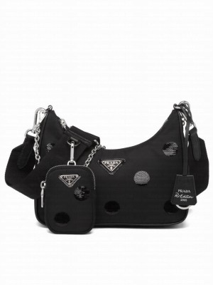 Prada Re-Edition 2005 Re-Nylon polka-dot bag 1BH2045 Black