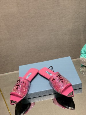 Prada TPU Flat with Crystal Studs Slipper 2022 Collection,Pink