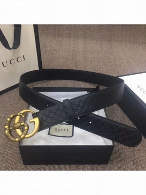 Gucci GG Signature Leather Belt 40mm with Snake GG Buckle Black   Collection