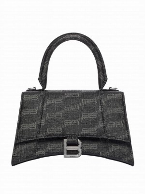 Balenciaga Hourglass Small Handbag BB Monogram Coated Canvas Black