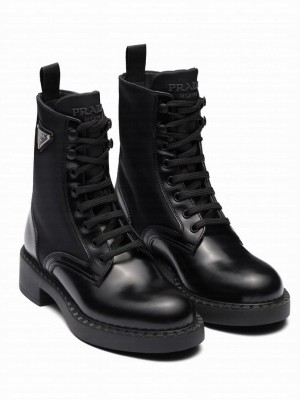 Prada Women's Brushed-leather And Re-Nylon Boots Black