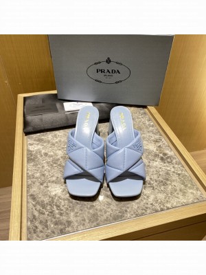 Prada Quilted leather 65 mm Block-Heel slides sandals Mule 2022 Collection 07