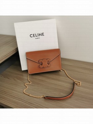Celine WALLET ON CHAIN MARGO IN SHINY CALFSKIN 10J733 TAN