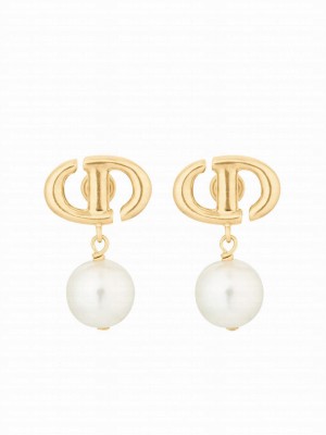 Christian Dior Women's CD Navy Earrings Golden