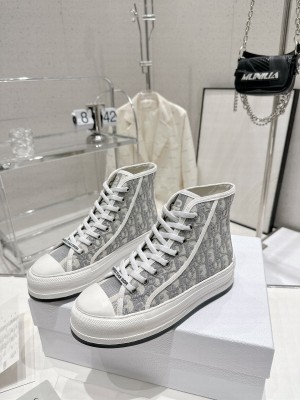Dior Walk'n'Dior High-top Platform Sneakers in Grey Oblique Embroidered Cotton 2023